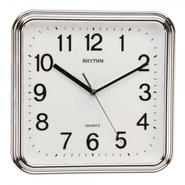 Rhythm Silver Square Basic Wall Clock
